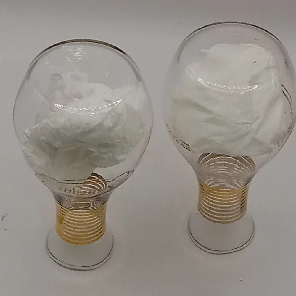 PYREX GLASS  Oil & Vinegar Cruets and Salt Pepper Shakers No Stoppers Gold Band - Picture 8 of 8